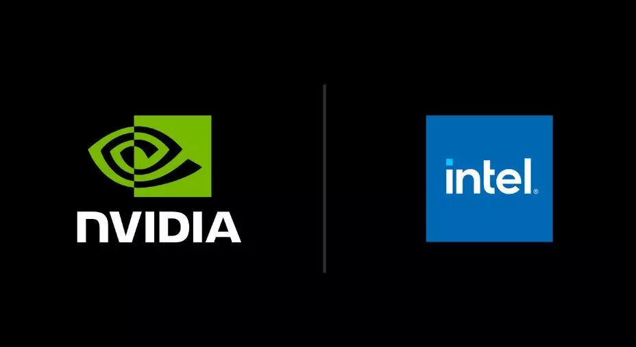 Logotipos corporativos de NVIDIA e Intel juntos que representan su alianza estratégica en la fabricación de semiconductores